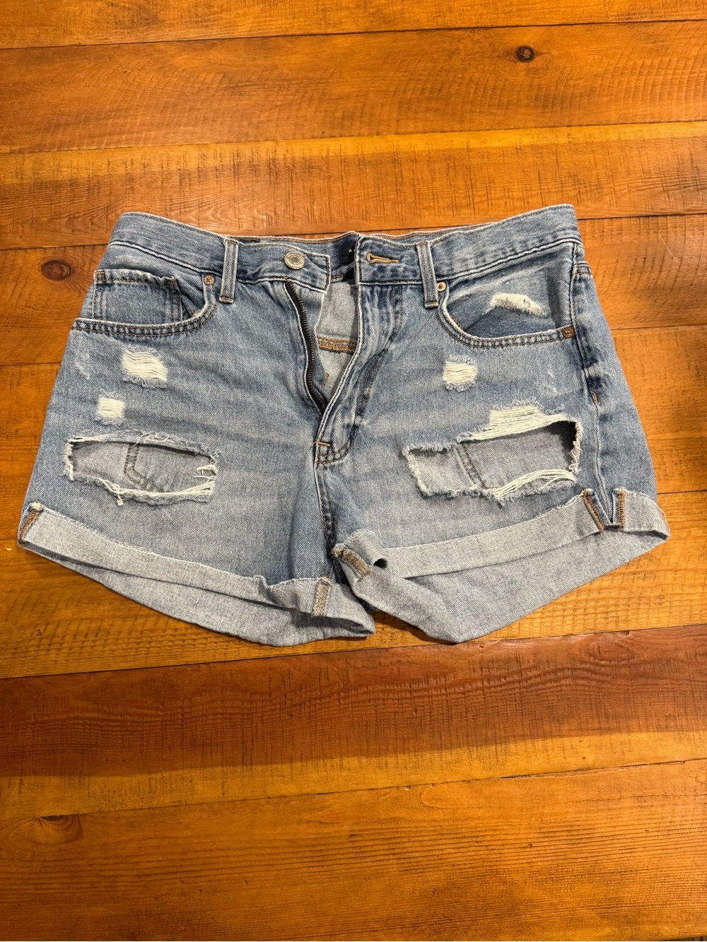Aeropostale Light Blue Distressed Denim Roll-Cuff Shorts